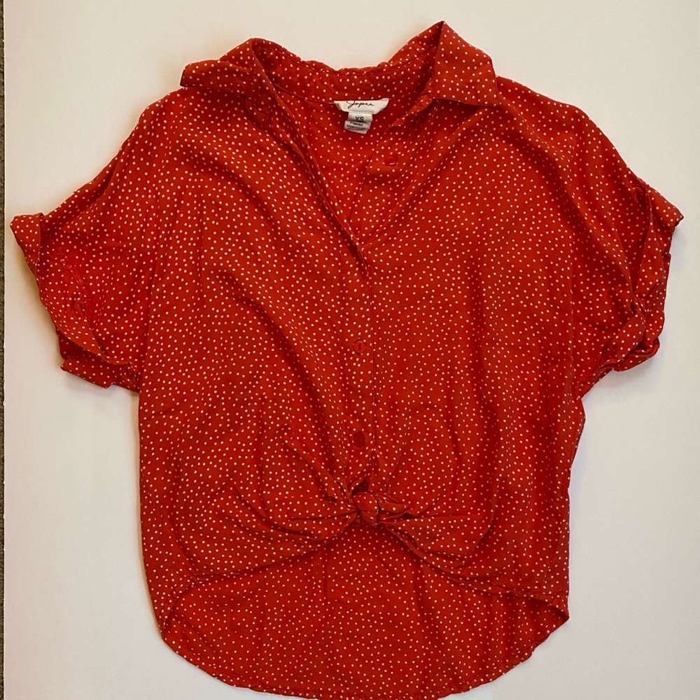 Japna Red Button Down Shirt with White Dots